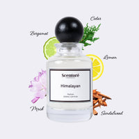 Himalayan inspired perfume by Scentore – long lasting fresh woody men’s fragrance bottle