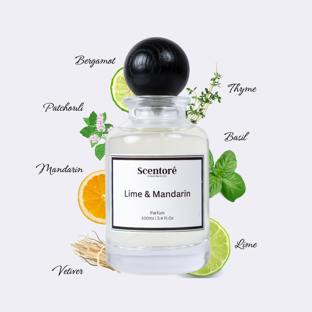 Shop lime and mandarin inspired perfume by Scentore. Long-lasting fresh citrus fragrance with lime, basil & woods. Luxury scent for less. Fast UK delivery. Buy now.