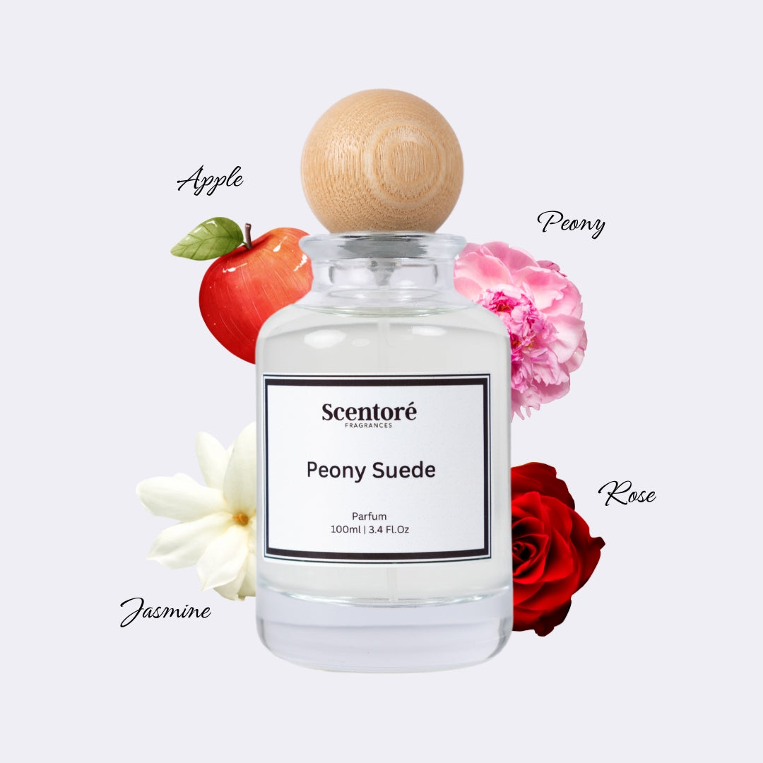 Peony and Blush Suede inspired perfume by Scentore – long lasting floral fruity women’s fragrance bottle