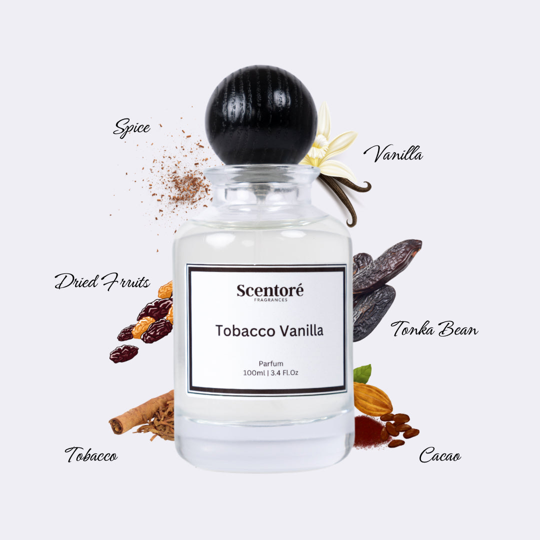 Tobacco Vanilla inspired perfume by Scentore – long lasting warm sweet unisex fragrance bottle