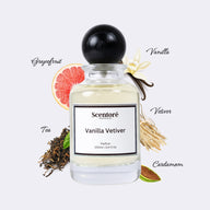 Vanilla Vetiver inspired perfume by Scentore – long lasting warm woody unisex fragrance bottle