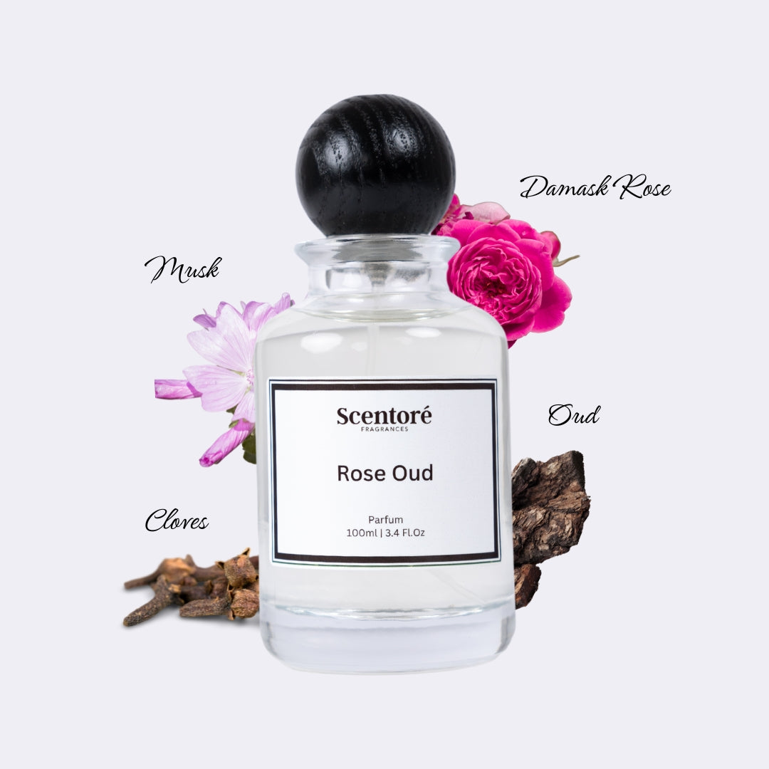 Velvet Rose Oud inspired perfume by Scentore – long lasting oud floral unisex fragrance bottle
