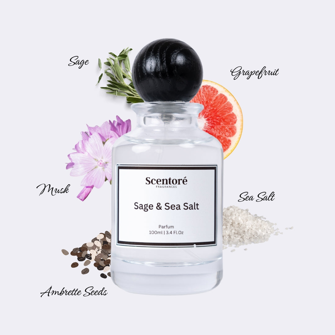Wood Sage and Sea Salt inspired perfume by Scentore – long lasting fresh marine unisex fragrance bottle